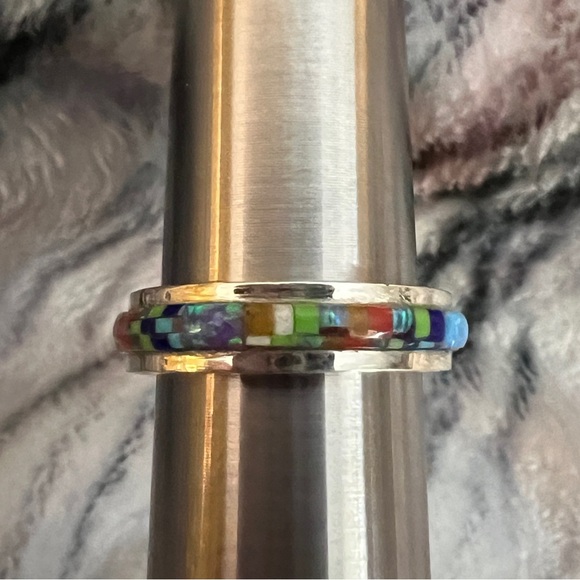 ❤️ Zuni Galaxy Micro Inlaid Infinity Band Sz 6.5 Artisan Southwestern 4.5gms - Picture 9 of 12